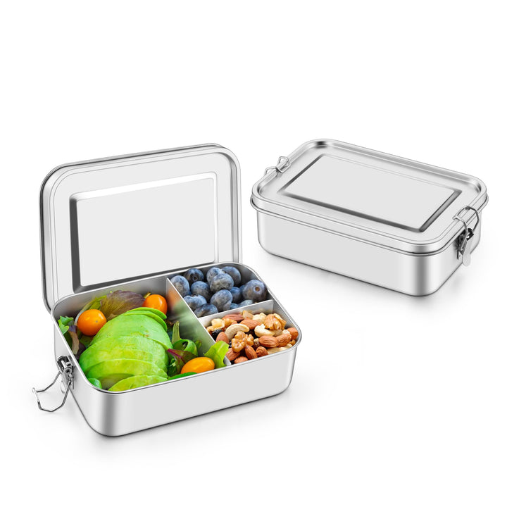 Onader Edelstahl Brotdose mit Fächern 2er Set, 1400ml Bento Box Lunchbox mit Abnehmbar Trennwand, Me