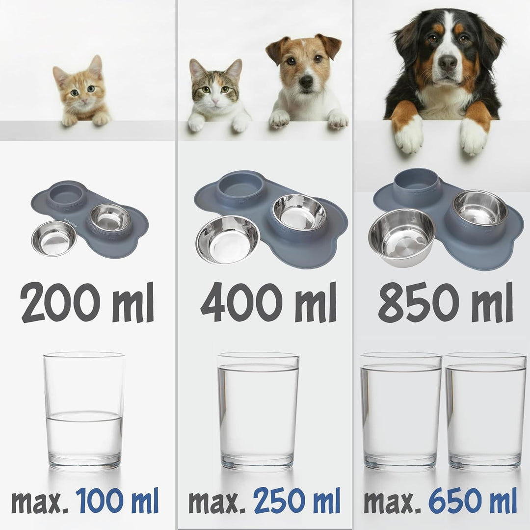KaraLuna Napfunterlage aus Silikon mit Edelstahl Futternapf I Für Katzen &amp; Hunde I Fressnapf Katze F