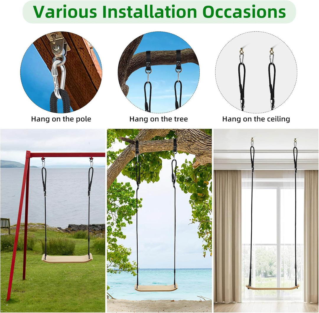 PELLOR Holzschaukel Outdoor für Kinder und Erwachsene, Schaukelsitz Holz mit höhenverstellbarem Seil