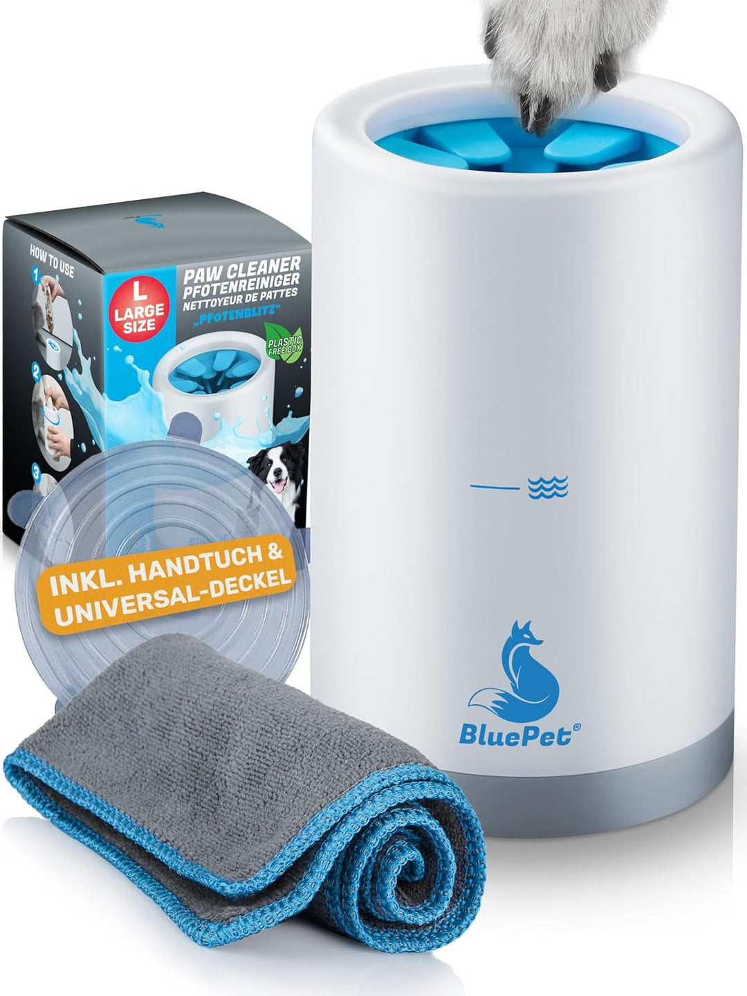 BluePet PfotenBlitz Pfotenreiniger für Hunde | Entfernt Dreck & Schmutz von Hundepfoten | Inkl. Mikr