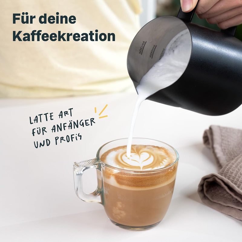 SILBERTHAL Milchkännchen Edelstahl 500ml schwarz - Professionelles Barista Zubehör mit Latte Art Aus