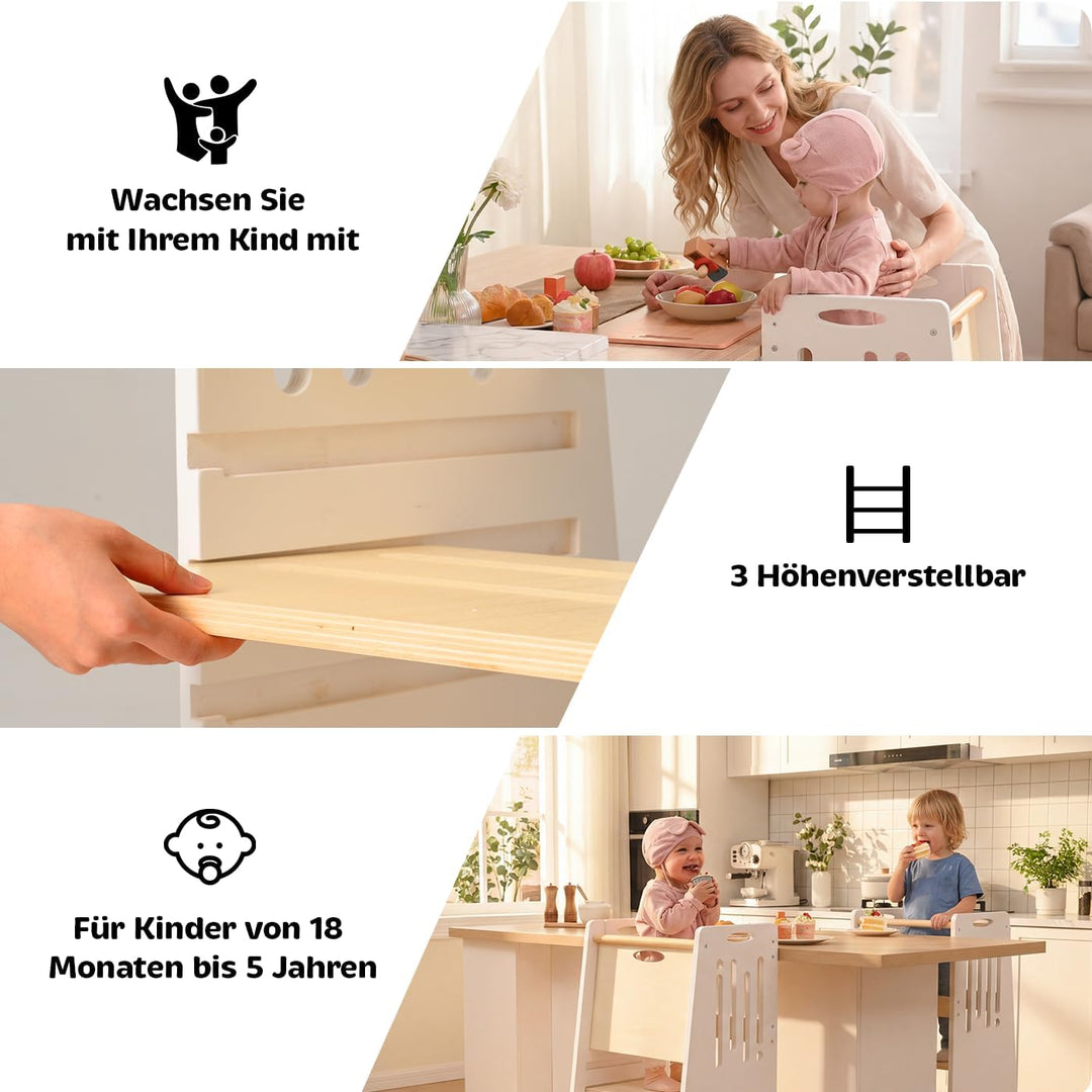 Kleinkind Tritthocker Kinderhocker, Höhenverstellbar (Weiss) | Sicher & Stabiler Toddler Tower & Ler