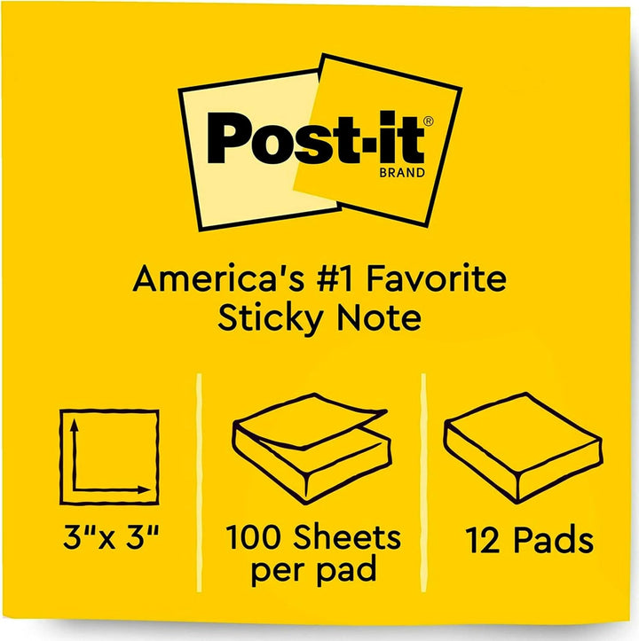 Original Notes, 3 x 3, Canary Yellow, 12 100-Sheet Pads/Pack 12 Pads 7,6 x 7,6 gelb, 12 Pads 7,6 x 7