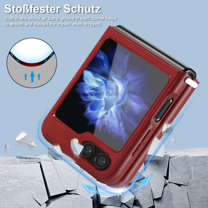 KEZiHOME Handyhülle für Galaxy Z Flip 5 Hülle, Echtleder Flip Z 5 Cover [Kamera&Display Schutzfolie]