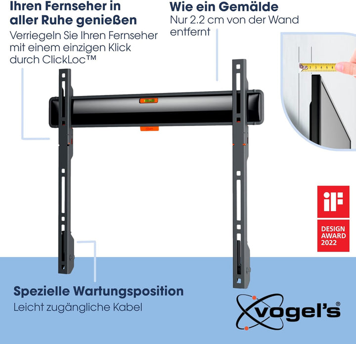 Vogel's Comfort TVM 3405 Flache TV-Wandhalterung für 32-77 Zoll Fernseher, Max. 50 kg, TV Halterung