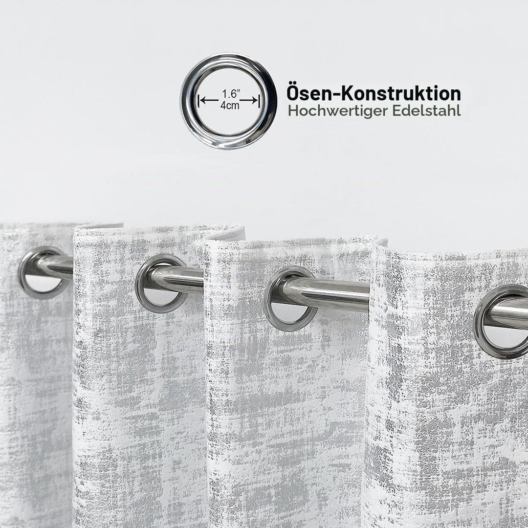 always4u Gardinen mit Muster Silber Blickdicht 100%, Samt Vorhang Wohnzimmer, Vorhang Verdunkelung K