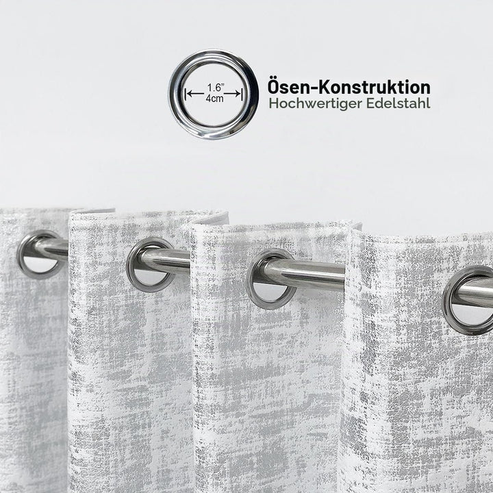 always4u Gardinen mit Muster Silber Blickdicht 100%, Samt Vorhang Wohnzimmer, Vorhang Verdunkelung K