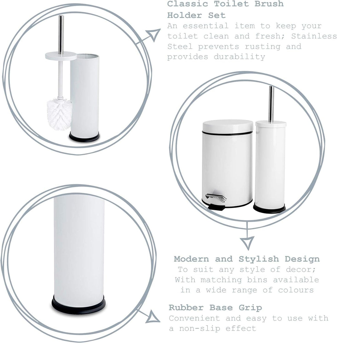Rink Drink Badezimmer-Set - Eckiger Mülleimer mit Pedal & Toilettenbürste - Weiss - 3 l, Weiss