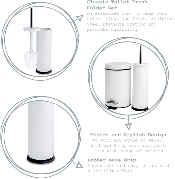 Rink Drink Badezimmer-Set - Eckiger Mülleimer mit Pedal & Toilettenbürste - Weiss - 3 l, Weiss