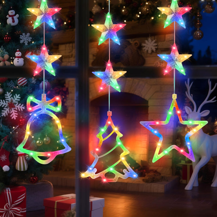 3 Stück Weihnachtsdeko Fenster Beleuchtet - LED Weihnachtsbeleuchtung Innen mit Saugnapf, Batteriebe