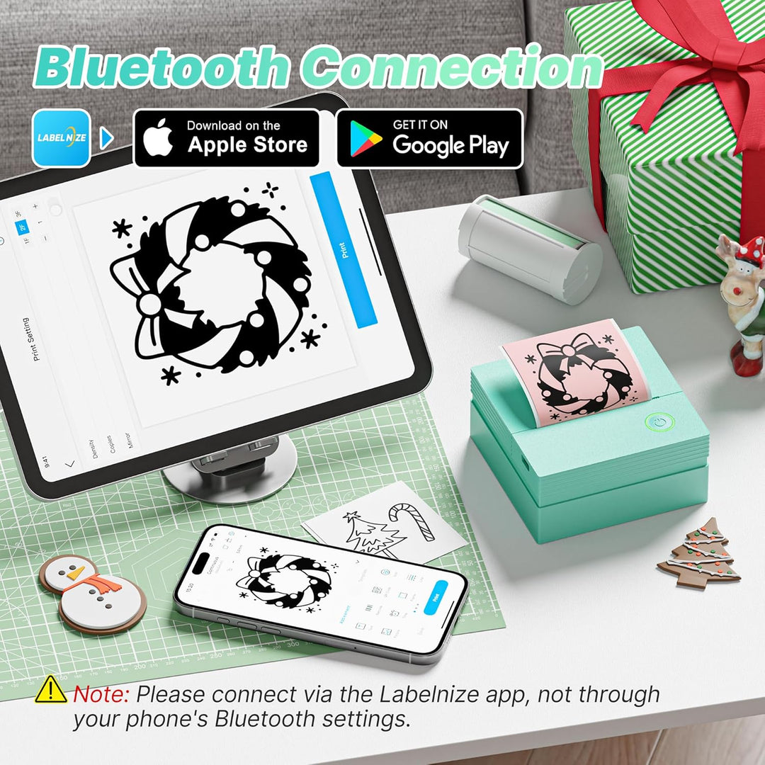 Sticker Drucker, PM290 Mini Drucker für Smartphone, Bluetooth Thermodrucker Mini mit 3 Rollen Papier