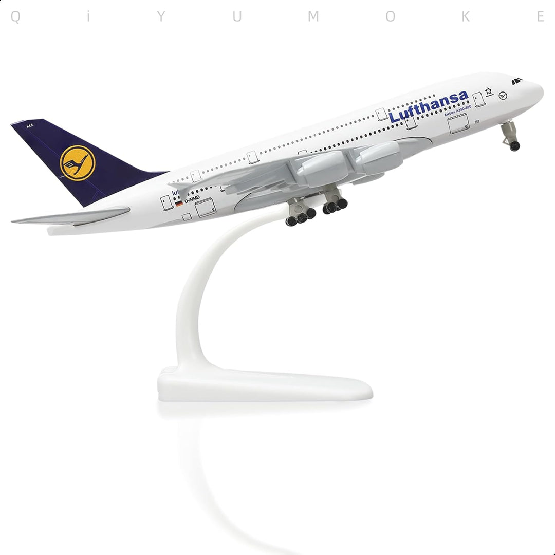 QIYUMOKE 1/300 Metallflugzeugmodell für Lufthansa A380 mit Ständer (7.5 Zoll), geeignet für Luftfahr