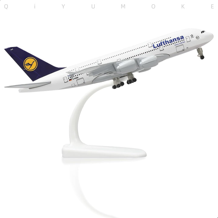 QIYUMOKE 1/300 Metallflugzeugmodell für Lufthansa A380 mit Ständer (7.5 Zoll), geeignet für Luftfahr