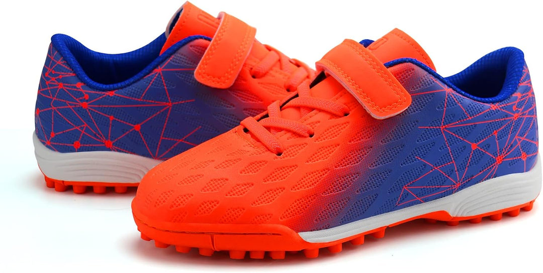 JABASIC Hallen Fussballschuhe Kinder Jungen Mädchen Fussballschuhe Kinder Kunstrasen, Orange Blau