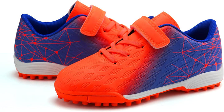 JABASIC Hallen Fussballschuhe Kinder Jungen Mädchen Fussballschuhe Kinder Kunstrasen, Orange Blau