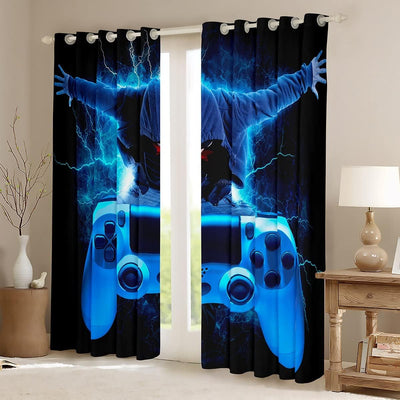 Tbrand Jungen Modern Gamer Blickdichte Vorhänge Blau Gamepad Fenstervorhang 137x117cm für Kinder Mäd