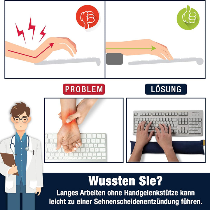 SANTERGO Handgelenkauflage für die Tastatur - ergonomische Handballenauflage aus Bio-Hirsespreu, Ant