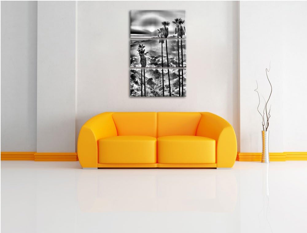Pixxprint Palmen im Sonnenuntergang / 3-Teilig/Gesamtmass 120cm Leinwandbild bespannt auf Holzrahmen
