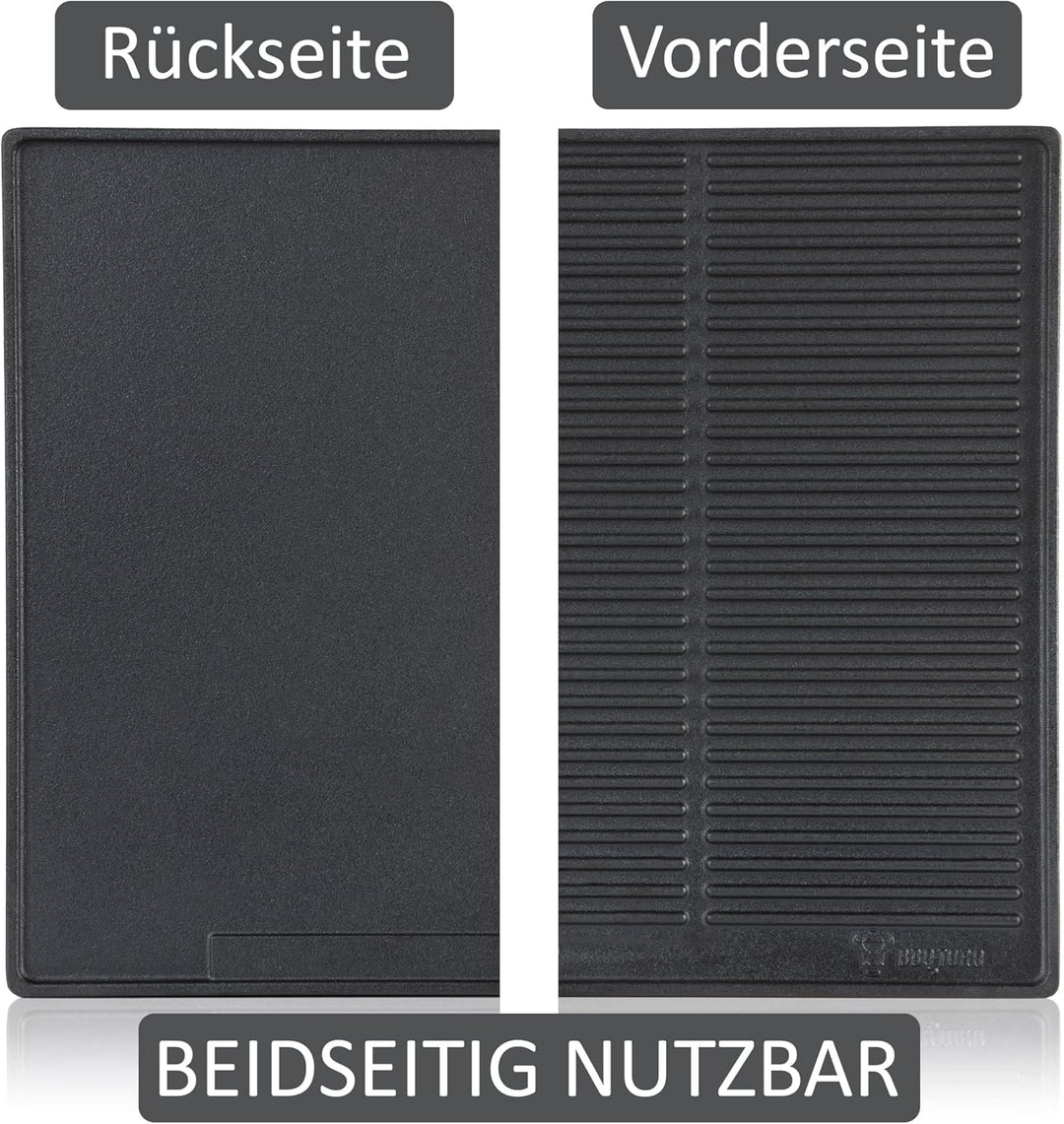 BBQ-Toro Gusseisen Grillplatte | 48 x 39,5 cm | Wendeplatte, beidseitig verwendbar | Rechteckig, Uni