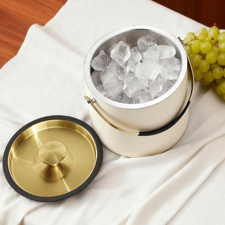 3.2L Moderner isolierter Eiskübel mit Silikondeckel, Tong, Sieb, doppelwandiger Eiskübel aus Edelsta