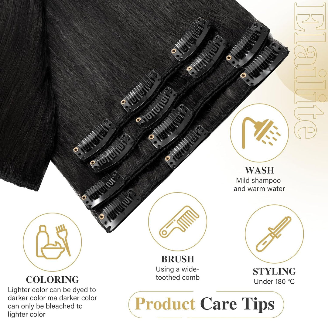 Elailite Clip in Extensions Echthaar, 8 Tressen Haarverlängerung, 20cm-45g Glattes Haarteile Haarext