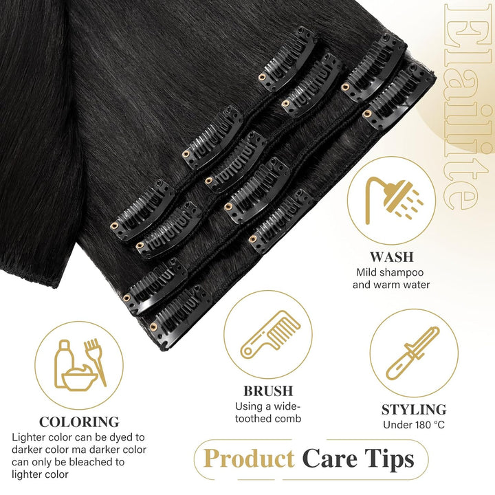 Elailite Clip in Extensions Echthaar, 8 Tressen Haarverlängerung, 20cm-45g Glattes Haarteile Haarext