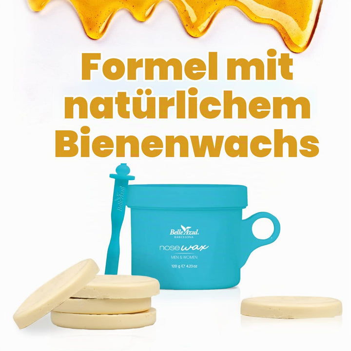 Belle Azul Nasenhaarentfernungs-Set mit Bienenwachs – 120 g + 20 Applikatoren – schnelle und schmerz