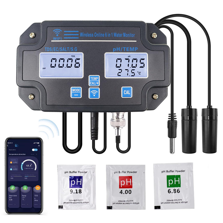 DANOPLUS Smart Water Quality Tester, 24 Stunden drahtlose App-Überwachung von pH EC TDS Salzgehalt S
