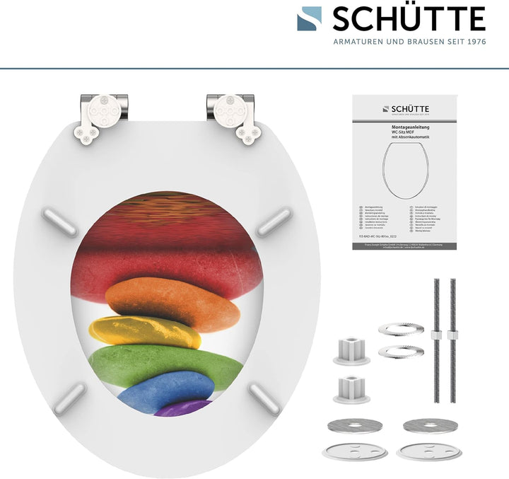 SCHÜTTE WC Sitz Holzkern COLORFUL STONES, Toilettensitz mit Absenkautomatik, passend für viele hande