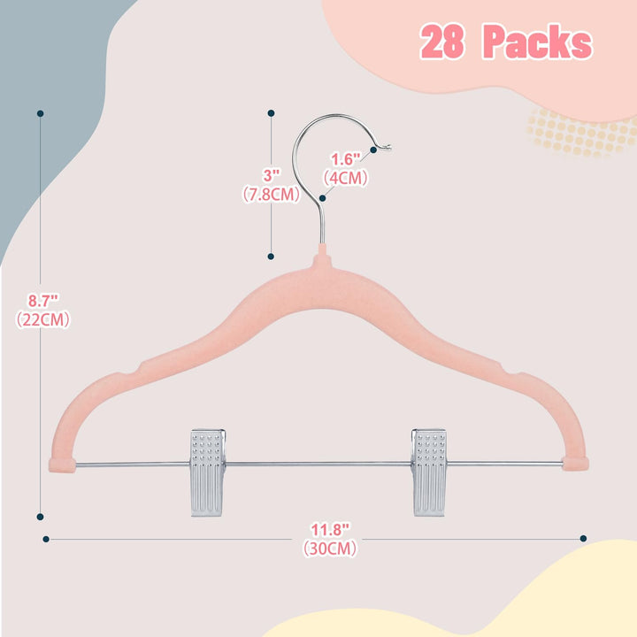 ManGotree Kinder-Rockbügel, 28 Pack Baby-Samtbügel mit beweglichen Clips, rutschfeste Hosenbügel, 30