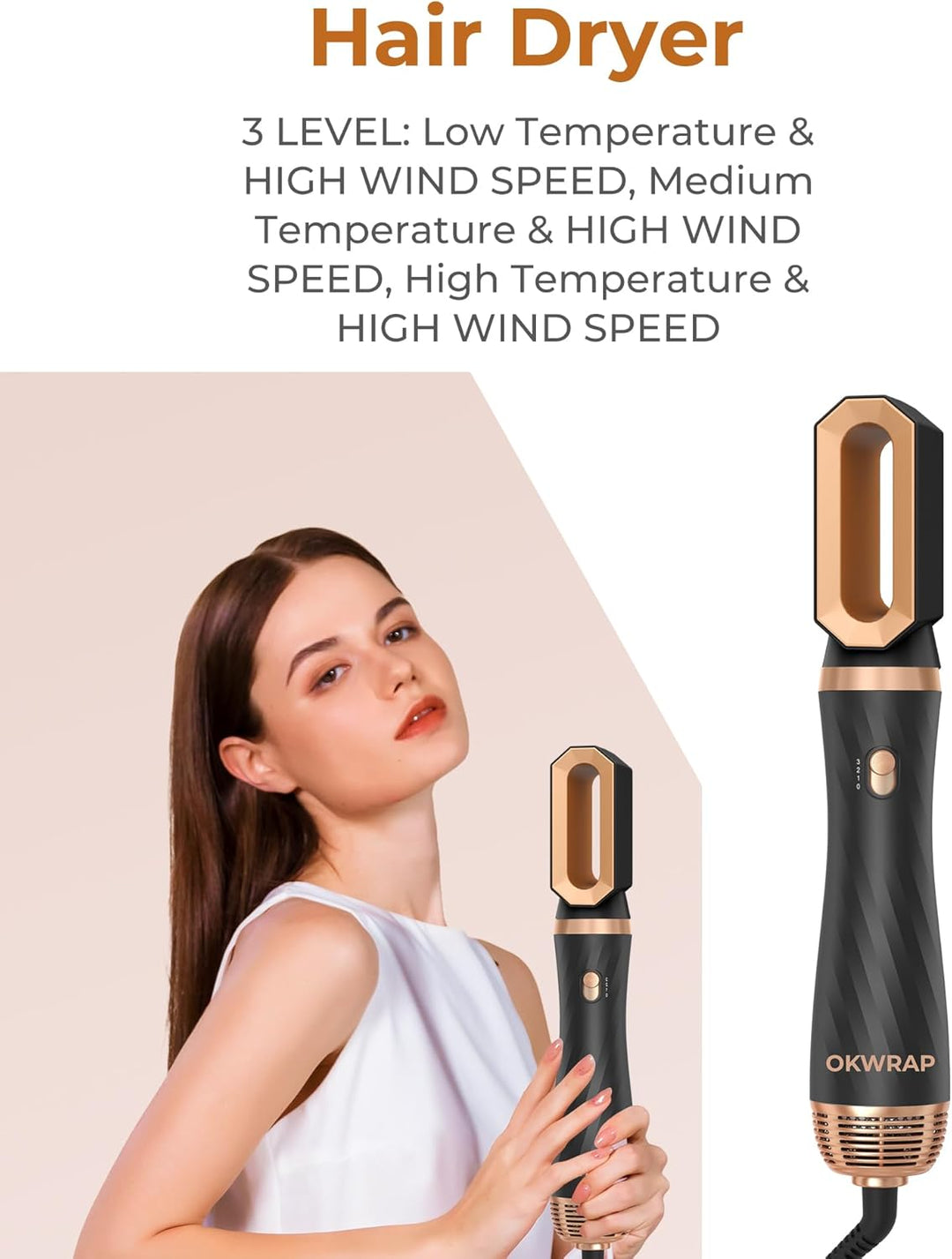 Hair Styler 6 in 1 Airstyler Haarstyler avec 6 accessoires Rundbürstenföhn, Warmluftbürste, Thermal