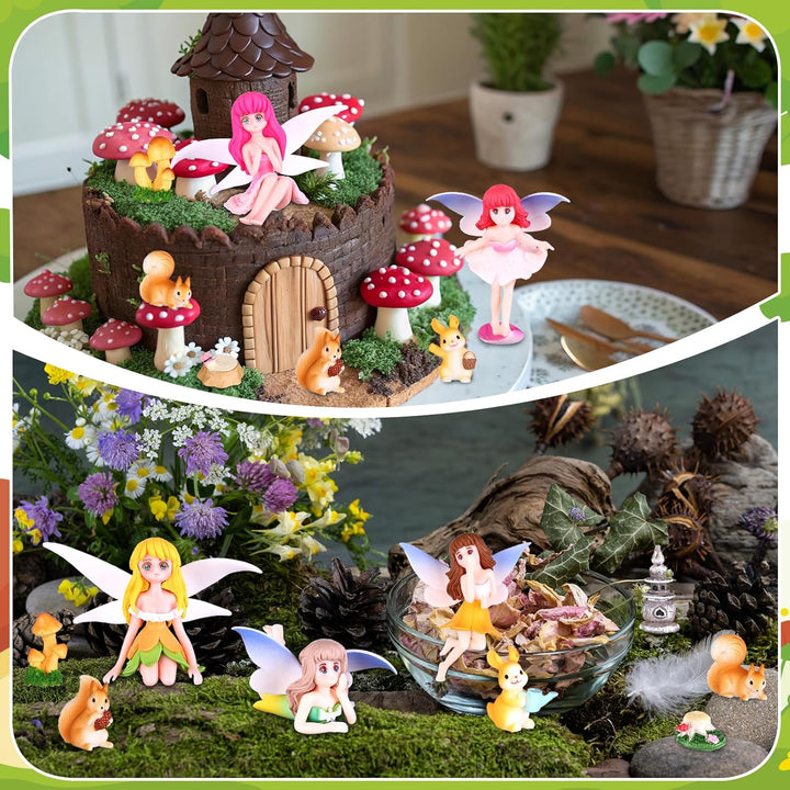 23 Stück Feengarten Zubehör Set Mini Fee Figuren Harz Pilze Hase Eichhörnchen Leuchtturm Brücken Min