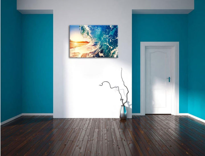 Pixxprint Riesen Welle bei Sonnenaufgang als Leinwandbild/Grösse: 100x70 cm/Wandbild/Kunstdruck/fert