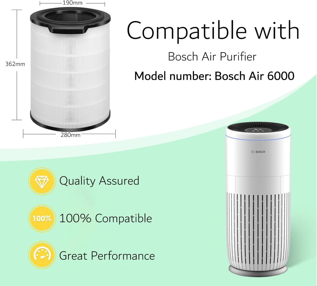 3-in-1 HEPA Filter Kompatibel mit Bosch Air 6000 / 6000i Luftreiniger, H13 True HEPA Ersatzfilter mi