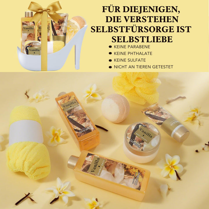 SPA LUXETIQUE Bade Geschenk für Frauen-8tlg Vanilleduft Geschenkset mit Duschgel,Bodylotion, Schaumb