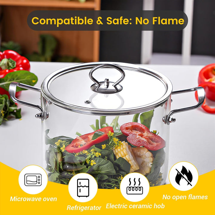 4,5L Glas- Suppentopf Simmertopf - Hitzebeständig Glastopf mit Deckel zum Kochen Transparente Suppen