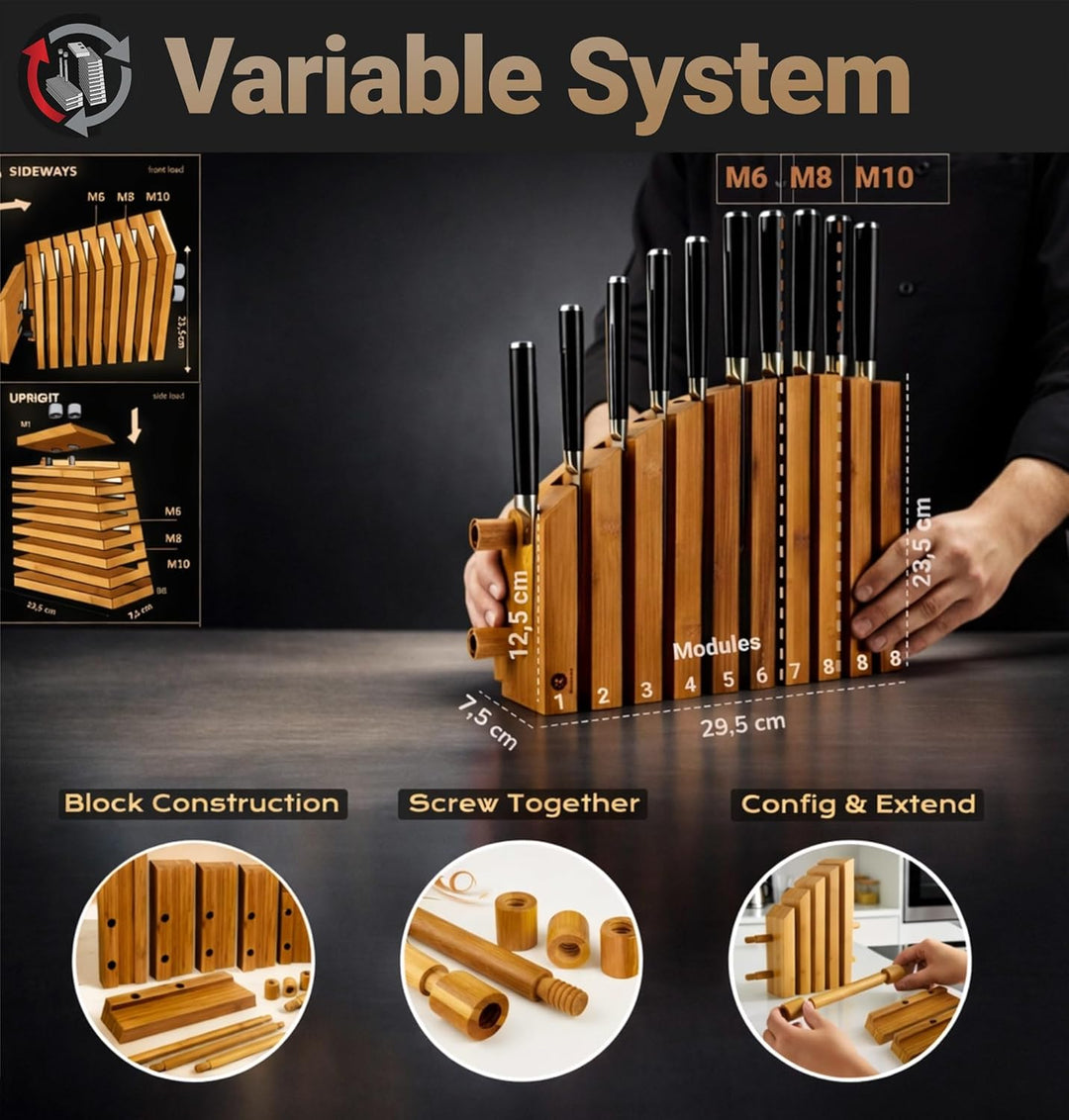 M10, grosser Messerblock ohne Messer, Magnetischer Halter für 10 Messer, Markenqualität aus Bambusho