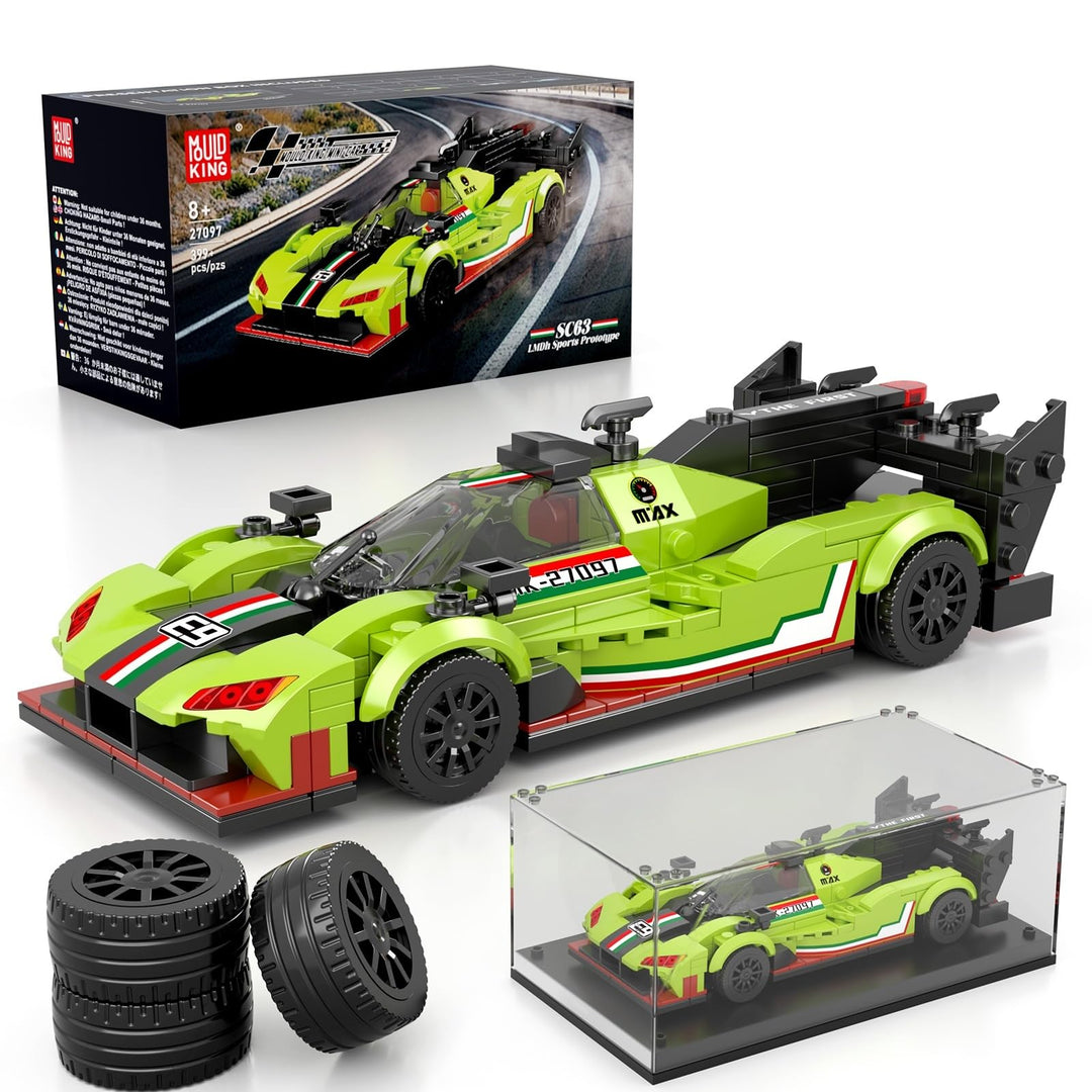 Mould King 27097 Technik Sportwagen Bausteinsets mit Acryl Vitrine Modellautos zum Sammeln, Geschenk