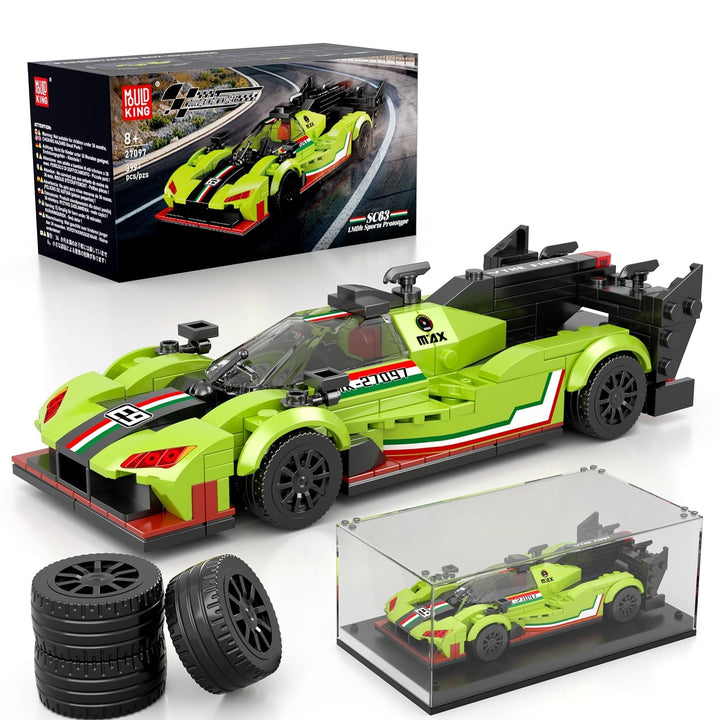 Mould King 27097 Technik Sportwagen Bausteinsets mit Acryl Vitrine Modellautos zum Sammeln, Geschenk