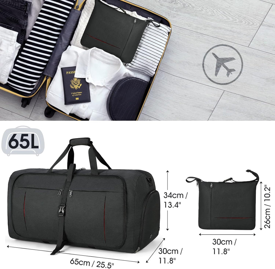 NUBILY Faltbare Reisetasche Gross 65L Sporttasche Herren Damen mit Schuhfach Leichter Reisetaschen W