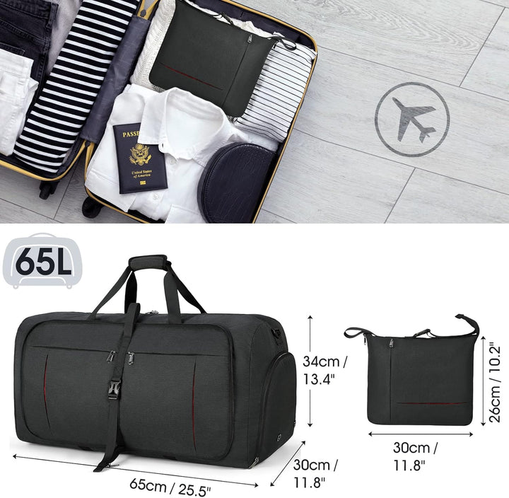 NUBILY Faltbare Reisetasche Gross 65L Sporttasche Herren Damen mit Schuhfach Leichter Reisetaschen W