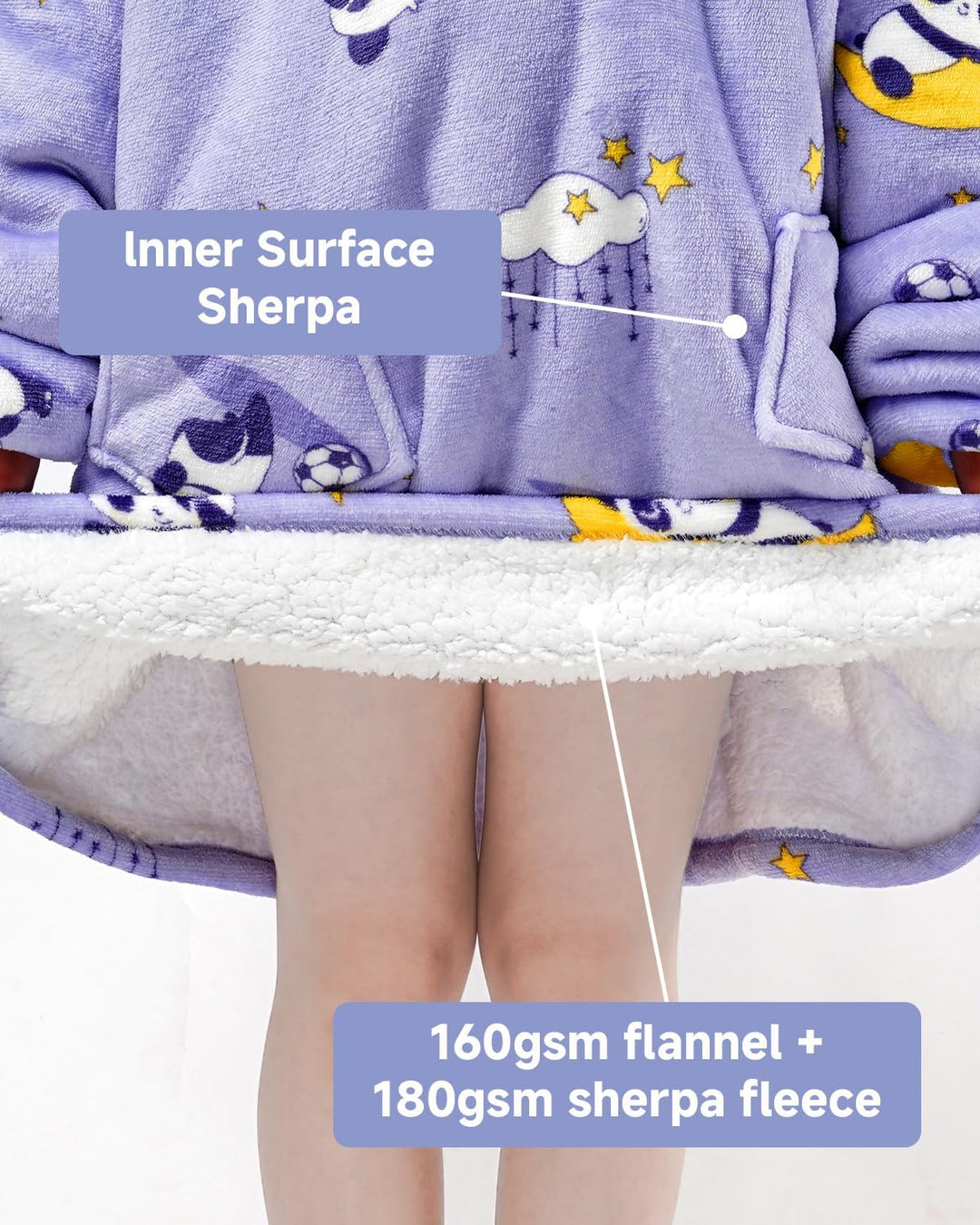 Wenlia Übergrosse Hoodie Blanket für Mädchen, Kinder Flanell Sweatshirt Decke Kuschelpullover, Einho
