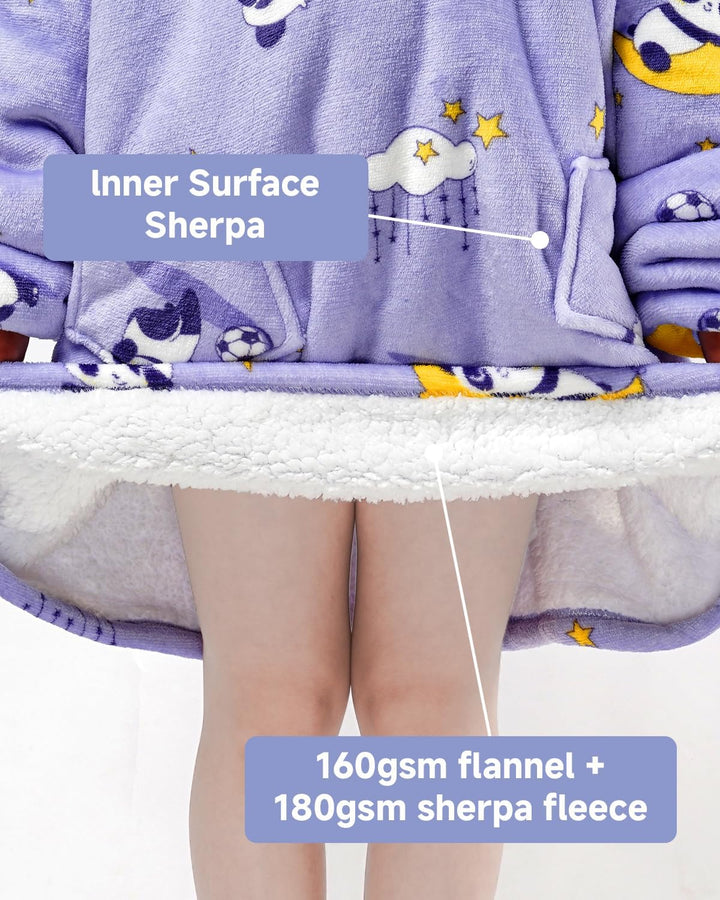 Wenlia Übergrosse Hoodie Blanket für Mädchen, Kinder Flanell Sweatshirt Decke Kuschelpullover, Einho