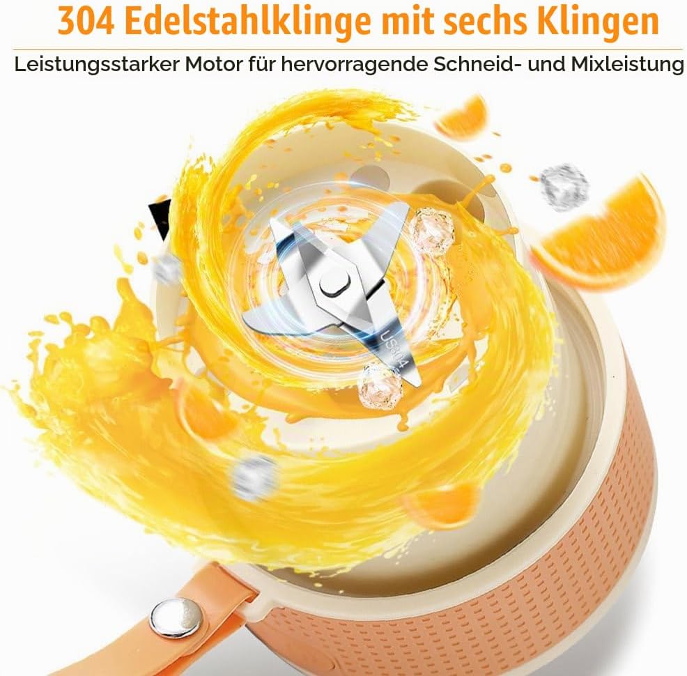 Tragbarer Mixer Becher, Mini Mixer, Saftmixer für Shakes und Smoothies, Auslaufsicherer Persönlicher