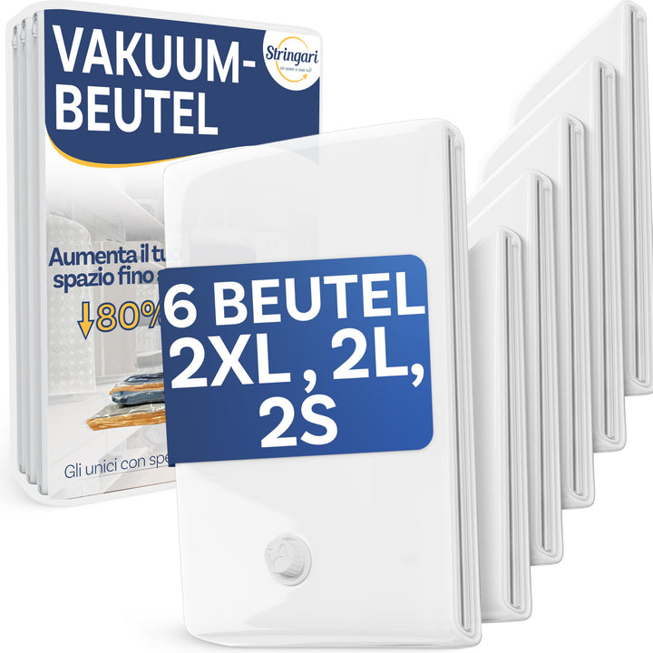 Stringari Vakuumbeutel für Kleidung Staubsauger 6er Set 2 XL 100x80 2 L 80x60 2 S 60x40 Vakuumbeutel