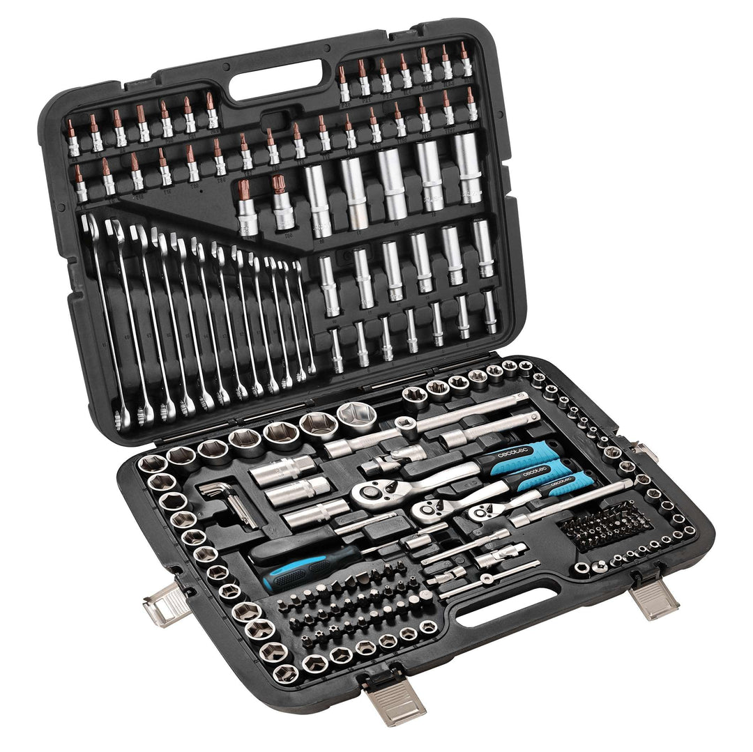 Cecotec Werkzeugkoffer ToolBox KRK 6200. 216-tlg., 3 Ratschen 72 Zähne (5°), CR-V Stecknüsse inkl. R