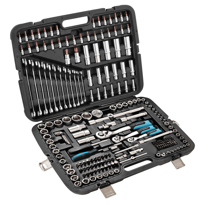 Cecotec Werkzeugkoffer ToolBox KRK 6200. 216-tlg., 3 Ratschen 72 Zähne (5°), CR-V Stecknüsse inkl. R
