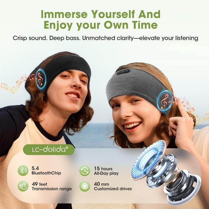LC-dolida Schlafkopfhörer Bluetooth Kopfhörer Stirnband,Ultraweiche Bettkopfhörer Schlaf Stirnband a