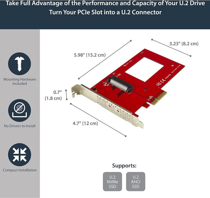 StarTech.com U.2 auf PCIe Adapter für 2,5" U.2 NVMe SSD - SFF 8639 - 4x PCI Express 3.0 - NVMe PCIe