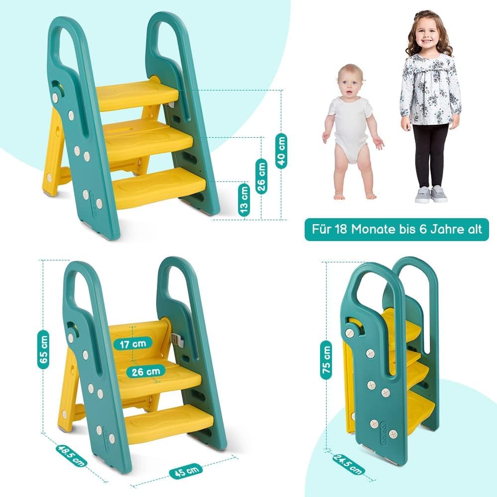 Onasti Tritthocker für Kinder, 2 Stufen - 3 Stufen Höhenverstellbar Kinderschemel, Trittschemel für